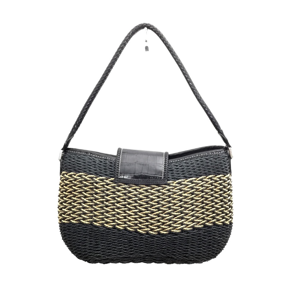 - SOLD - Brighton Black & Tan “Sydney” Straw & Leather Bag - Picture 2 of 8